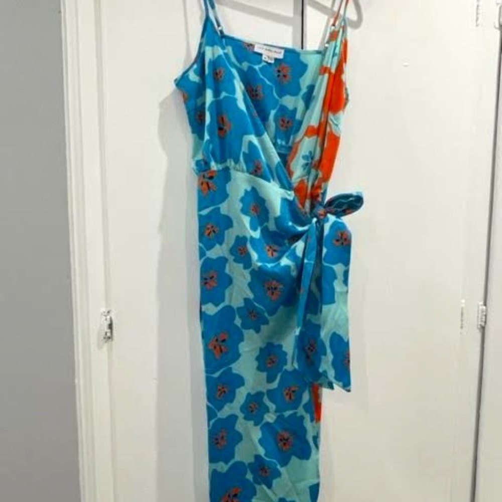 Multi-Color Satin Wrap Dress